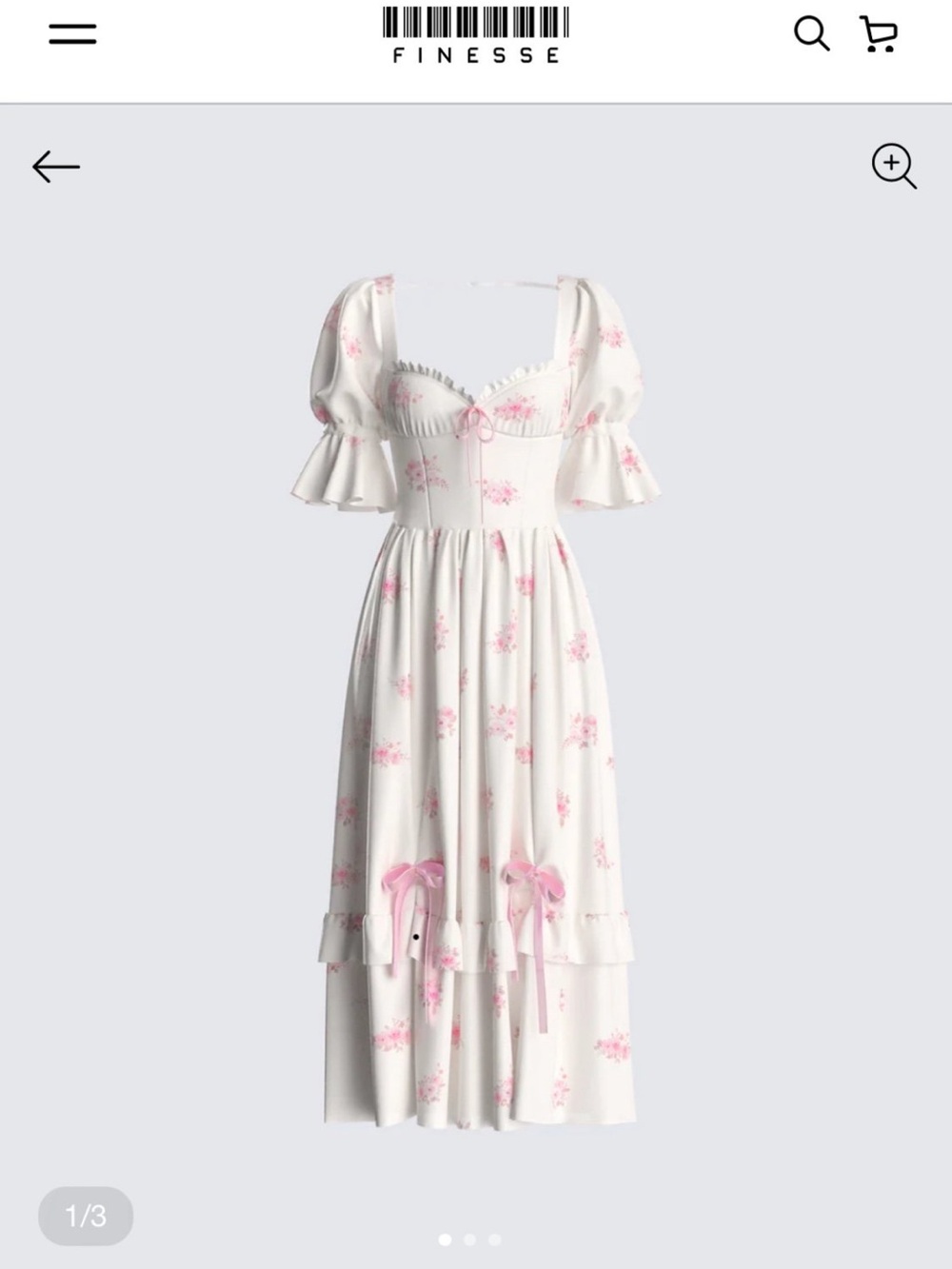 Finesse Cream Midi Dress with Pink Floral Print